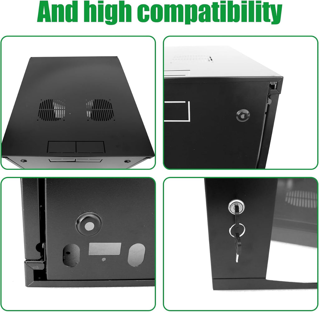 15U Server Cabinet Wall Mount Rack Enclosure with Caster Wheels 2 Server Fans Locking Glass Door Removable Side Panels 19' Network Cabinet 15-18.5' Installation Depth Heavy-Duty Frame (32INCH, 15U)