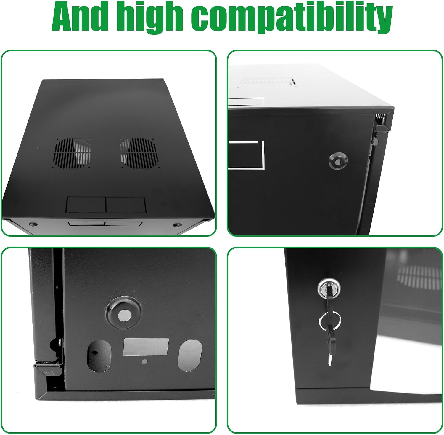 15U Server Cabinet Wall Mount Rack Enclosure with Caster Wheels 2 Server Fans Locking Glass Door Removable Side Panels 19' Network Cabinet 15-18.5' Installation Depth Heavy-Duty Frame (32INCH, 15U)