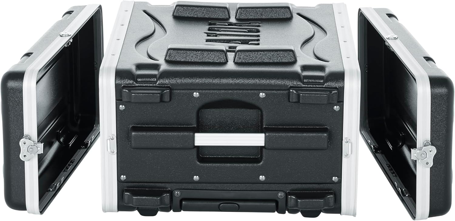 Gator Cases Lightweight Molded 4U Rack Case with Built-in Power Supply, Heavy Duty Latches, Retractable Tow Handle, and Recessed Wheels, 19.25' depth (GRR-4PL-US)
