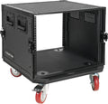 Sound Town Black Series 8U PA/DJ Rack/Road Case with 8-Space, All-Black Anodized Hardware, Plywood, Casters, and 21' Rackable Depth - Pro Tour Grade (STRC-B8UW)