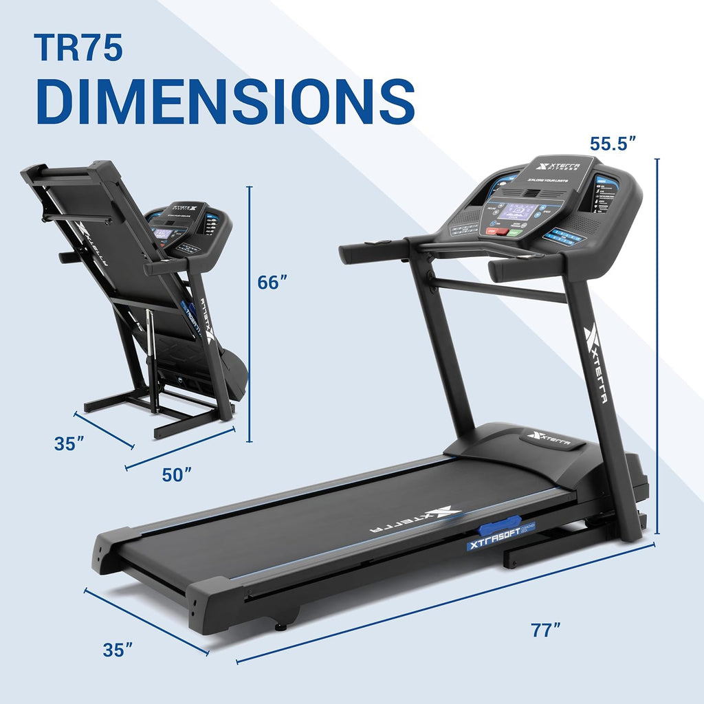 Xterra Fitness Sport Series Premium Folding Smart Treadmill, Handlebar Speed and Incline Controls, Large XTRASoft Cushioned Running Deck, Built-in FTMS-Enabled Bluetooth with XF Connect Fitness App
