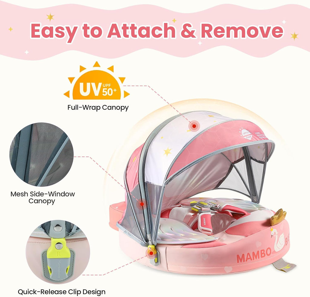 Mambobaby Float Deluxe Baby Pool Float: Safe & Comfortable Swim Trainer for Infants & Toddlers, Non-Inflatable Design, UV Protection Canopy, Fun Water Experience for Ages 3-24 Months