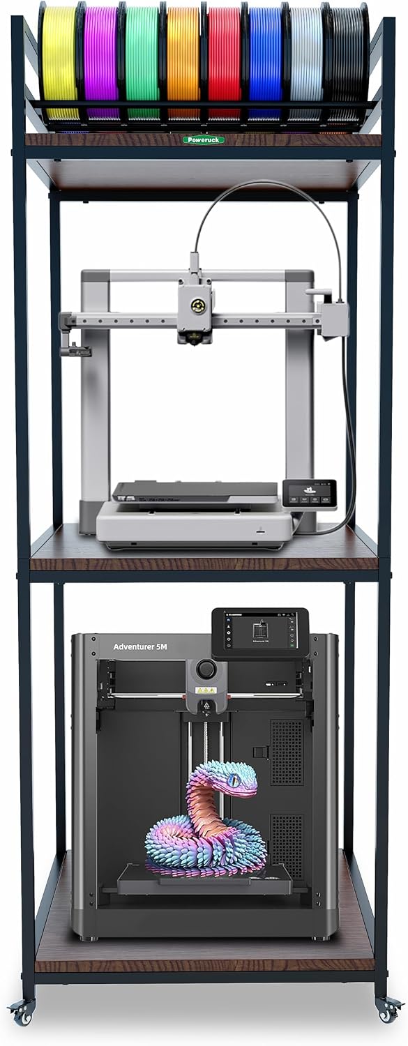 PT2 Ultimate Large 3D Printer Storage Solution, Heavy-Duty 3-Tier Stand & Filament Organizer Rack for Biggest Printers on Wheels