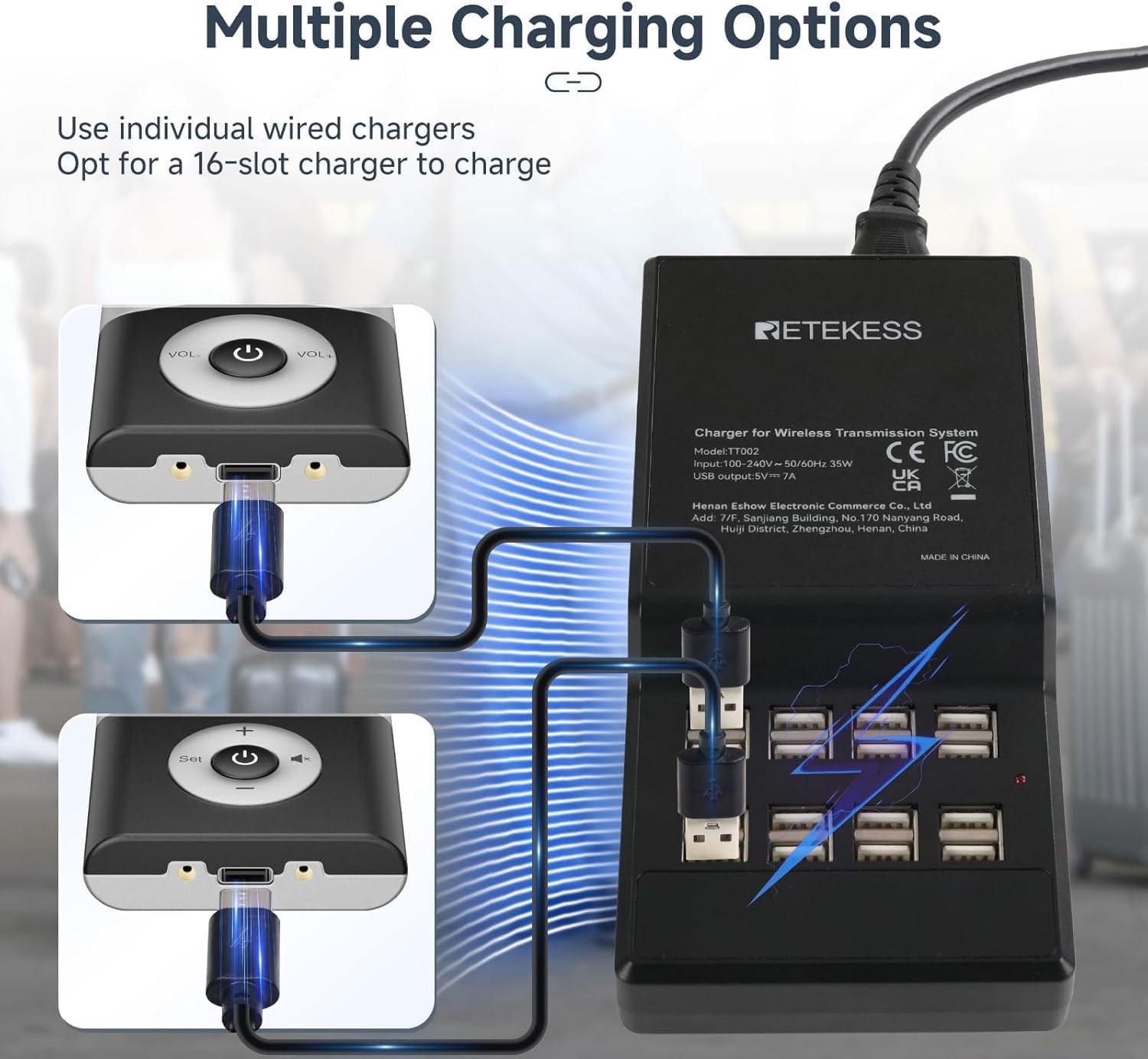 Retekess T130U(4nd Gen T130) Wireless Tour Guide System, Church Translation System, U-Band, 200M, 40H, One-Key Operation with Charging Kit, Tour Guide Headsets for Travel(1Transmitter 15 Receivers)