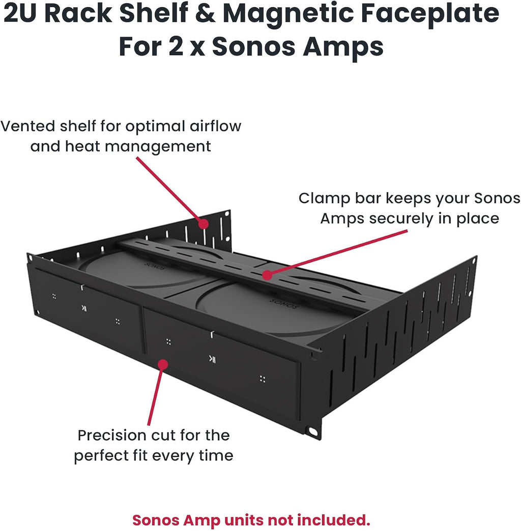 Penn Elcom Custom Media Rack Shelves Compatible with 2 x Sonos Amp Units