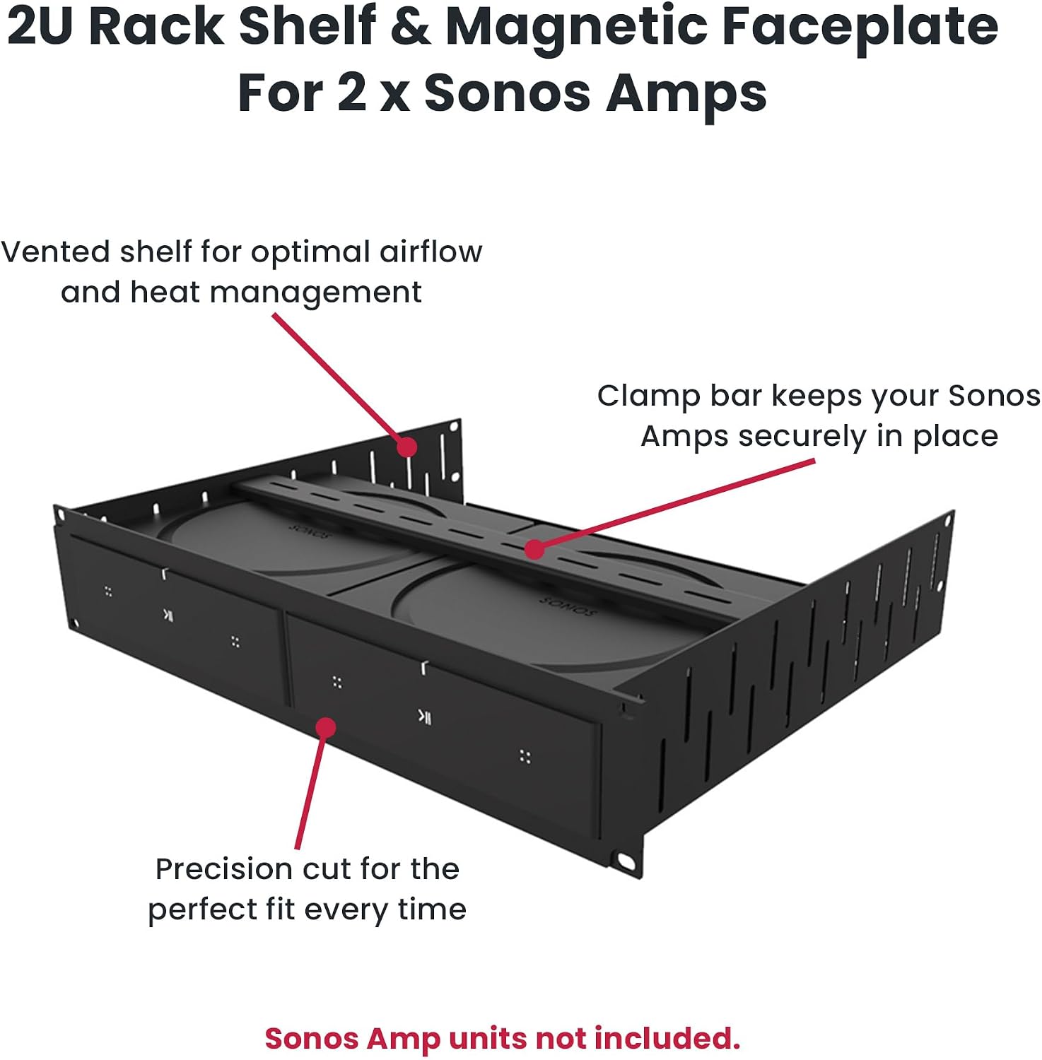 Penn Elcom Custom Media Rack Shelves Compatible with 2 x Sonos Amp Units