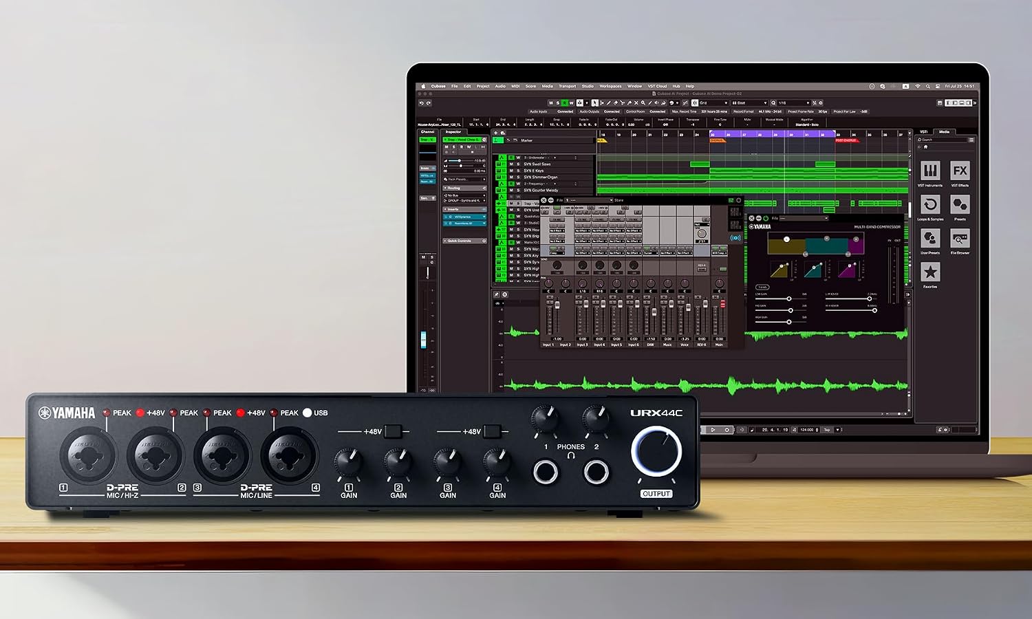 Yamaha 6-in/4-out USB-C Audio/MIDI Interface with 32-bit/192kHz Support, 4 combo and 2 Line Inputs, DSP-Powered Mixing/Effects, Steinberg Software Suite, Black URX44C