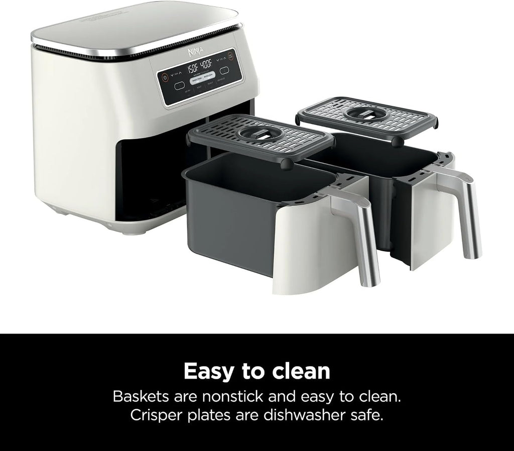 Ninja Foodi 4-in-1 8-qt. 2-Basket Air Fryer with DualZone Technology, 4 Functions, Smart Finish, Roast, Air Fry, Reheats, & Dehydrates, White, DZ100WH (Renewed)