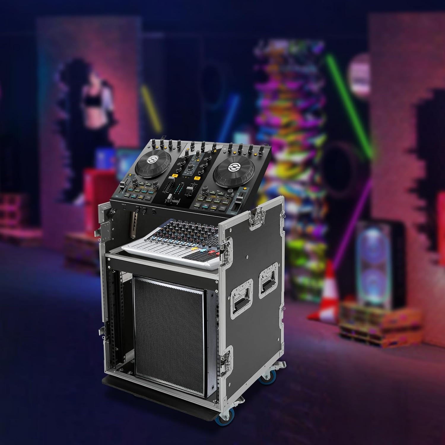 10U PA DJ Rack, Heavy Duty Mobile Audio Equipment Cabinet with 4 Locking Casters, 661 lbs Capacity Audio Rack Case for Studio, Live Sound (10U)