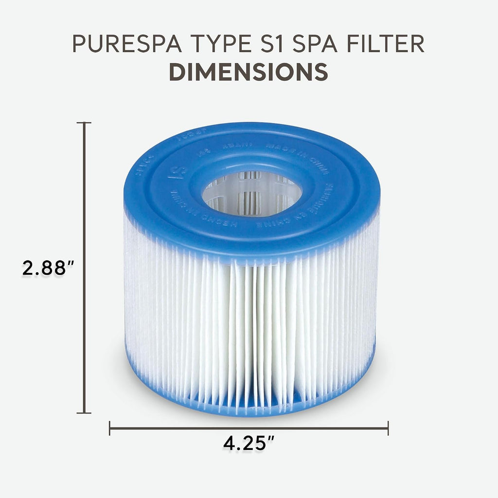 Intex PureSpa Plus Greystone Inflatable Square Outdoor Hot Tub Spa, 94 x 28 Bundled with Type S1 Easy Set Spa Filter Replacement Cartridge, (12 Pack)
