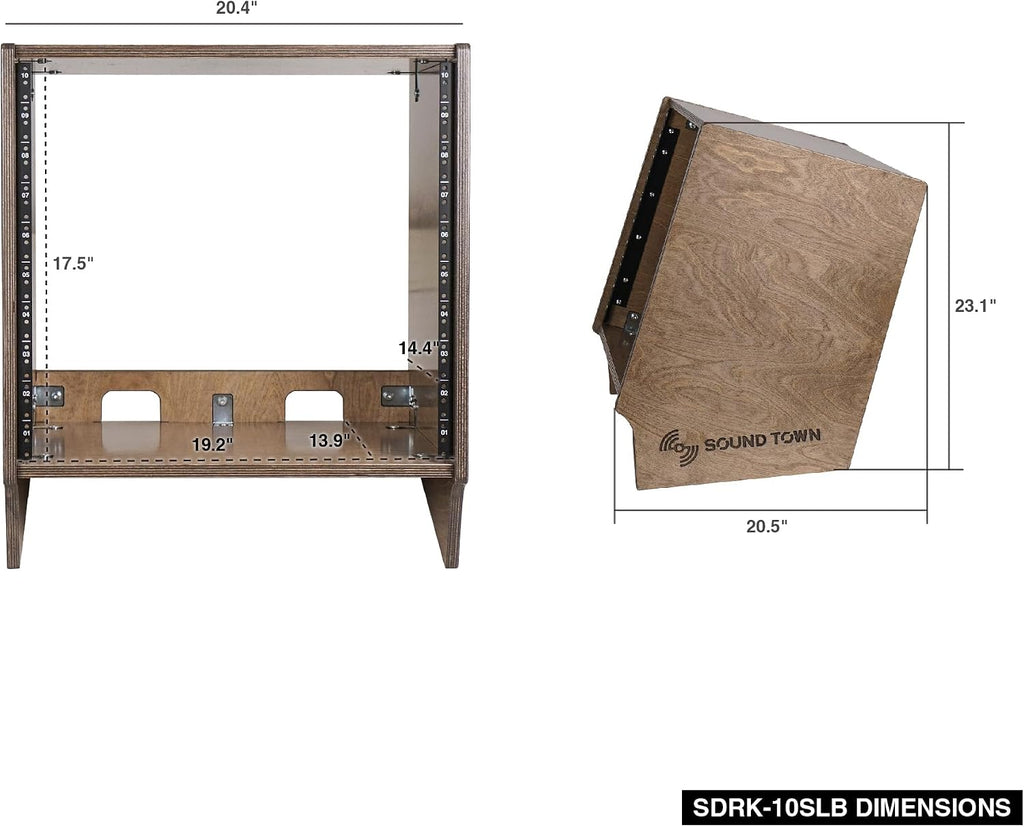 Sound Town DIY 10U Angled Desktop Turret Studio Rack with Solid Baltic Birch Plywood, Weathered Brown, Assembly Required (SDRK-10SLB)