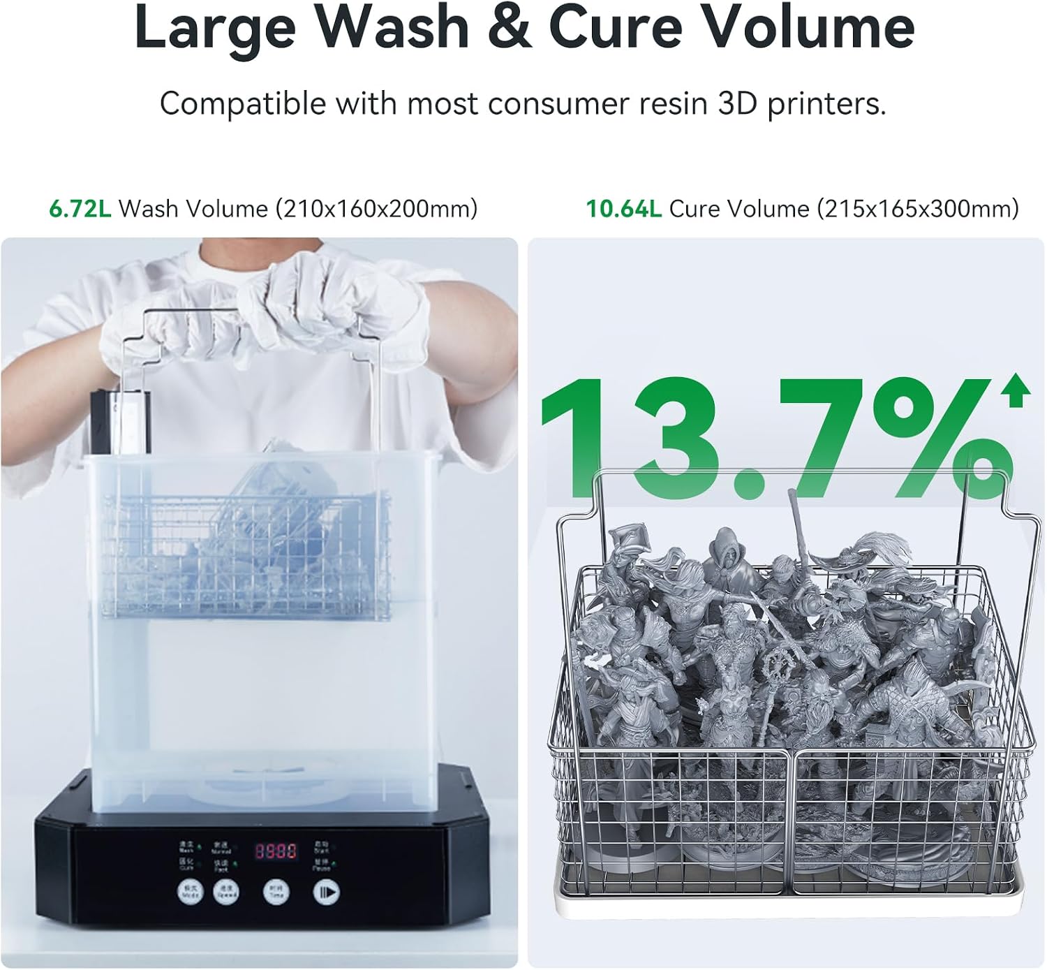Creality Wash and Cure Station UW-03 2 in 1 Machine Resin 3D Printer Upgraded 405nm UV Curing Rotary Box Bucket for LCD/DLP/SLA Size 8.26x6.29x7.87in