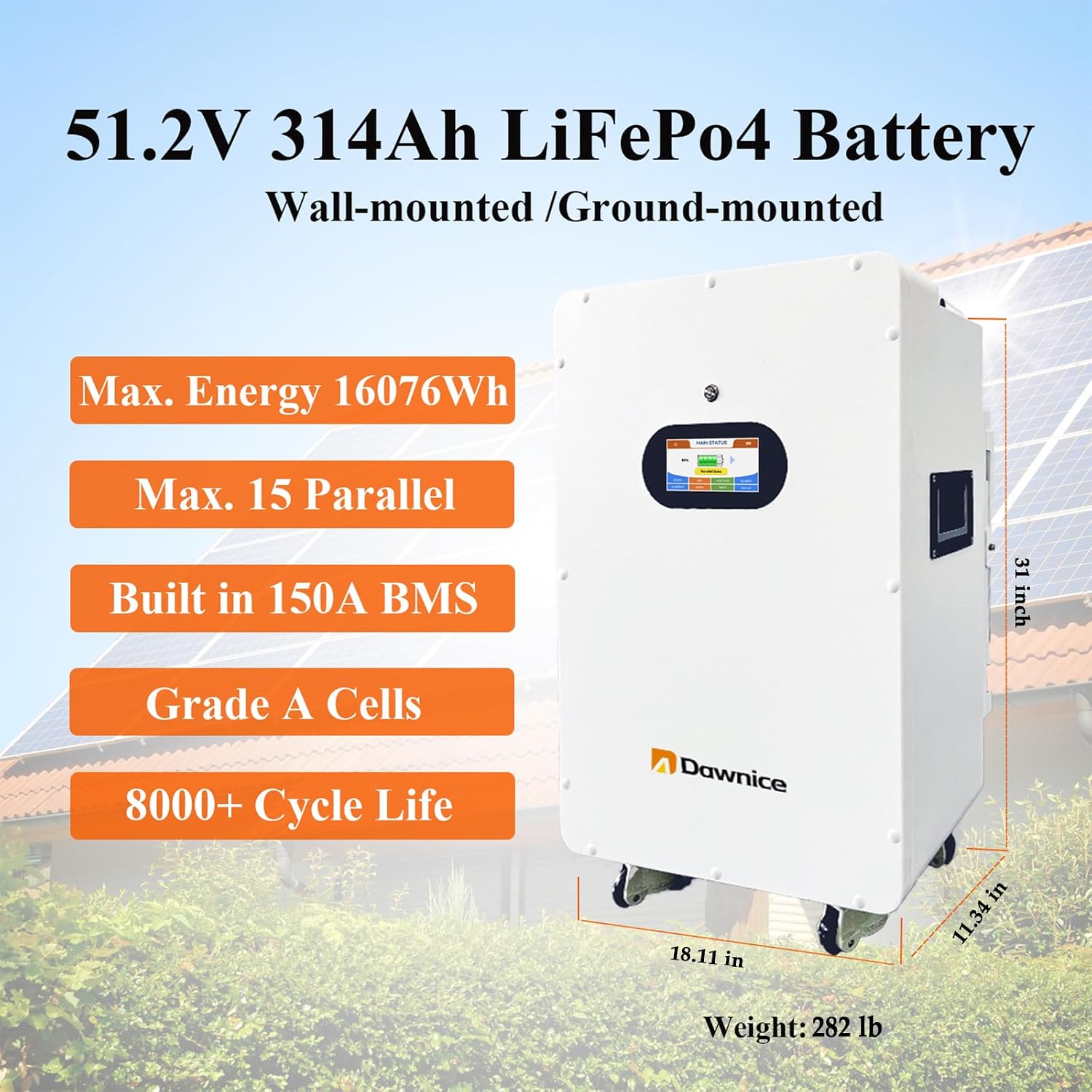 11000W Hybrid Grid Home Solar Power System Complete kit with 12KW Solar Hybrid Inverter,2sets 48V 16KWh LiFePO4 Battery 20PCS Bificial 550W Solar Panels with MPPT Controller 120/240Vac
