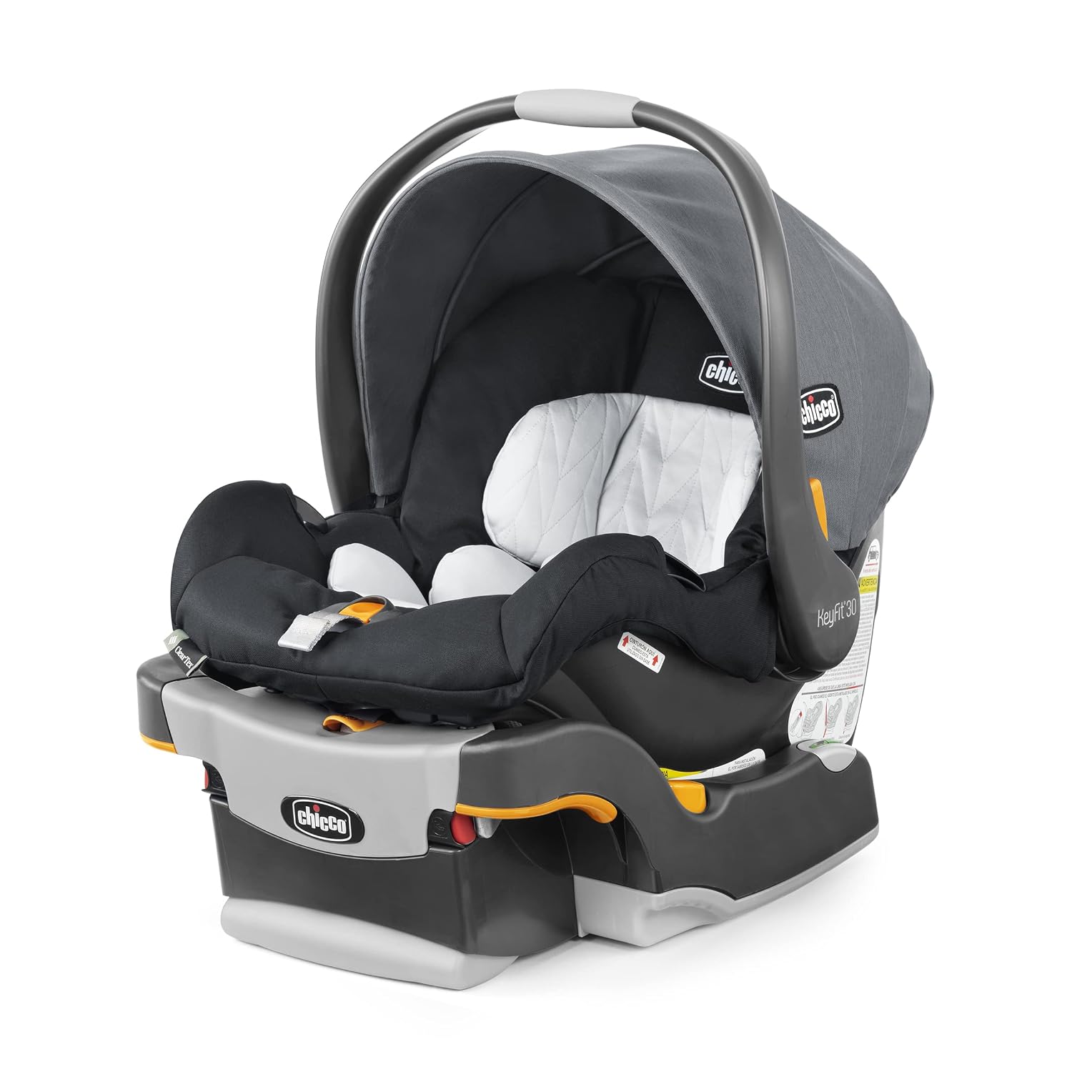 Chicco KeyFit 30 ClearTex Infant Car Seat and Base, Rear-Facing Seat for Infants 4-30 lbs., Includes Infant Head and Body Support, Compatible with Chicco Strollers, Baby Travel Gear, Pewter/Grey