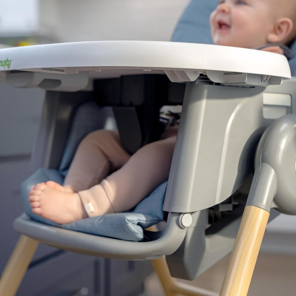 Ingenuity Proper Positioner Deluxe High Chair - 7-in-1 Convertible Baby Seat, Faux Wood Print Legs, Unisex, for Ages 0-36 Months