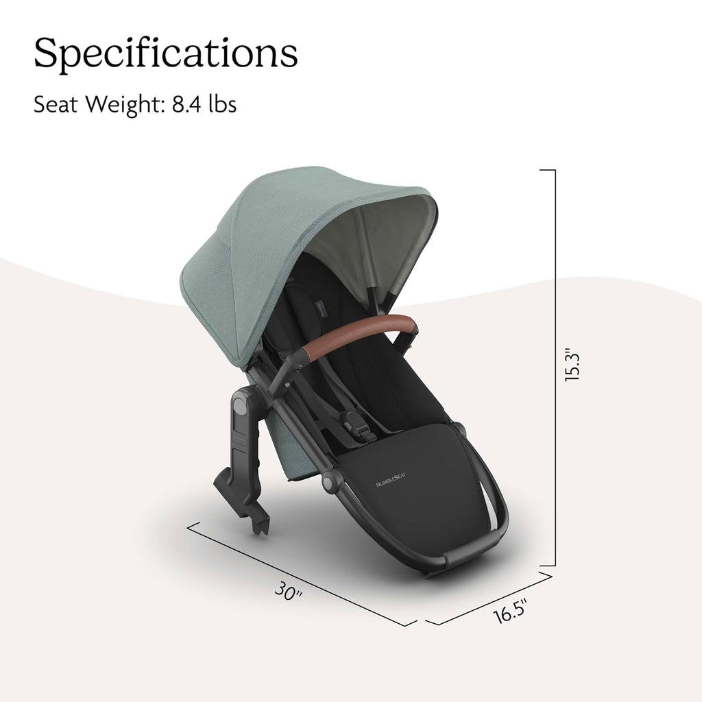 UPPAbaby RumbleSeat V3 Second Lower Seat - Compatible with Vista V2 and Vista V3 - All-Weather Seat + Magnetic Buckle – Adapters Included - Kenzi (Mystic Aqua/Carbon Frame/Saddle Leather)