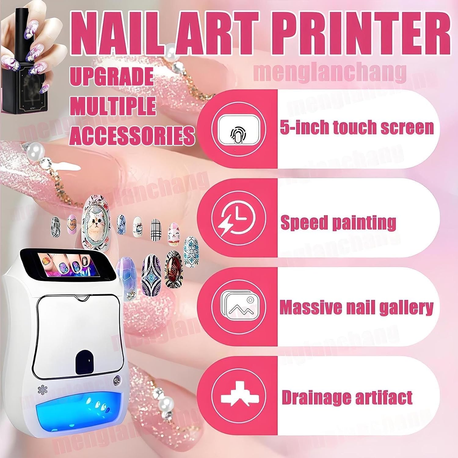 3d Smart Nail Printer | Digital Mobile Nail Art Printer Machine W/Touch Screen| Portable Nail Painting Machine Support Wifi/Diy/Usb(2400dpi High-Definition) | 10s Painting For Girls' Home Nails