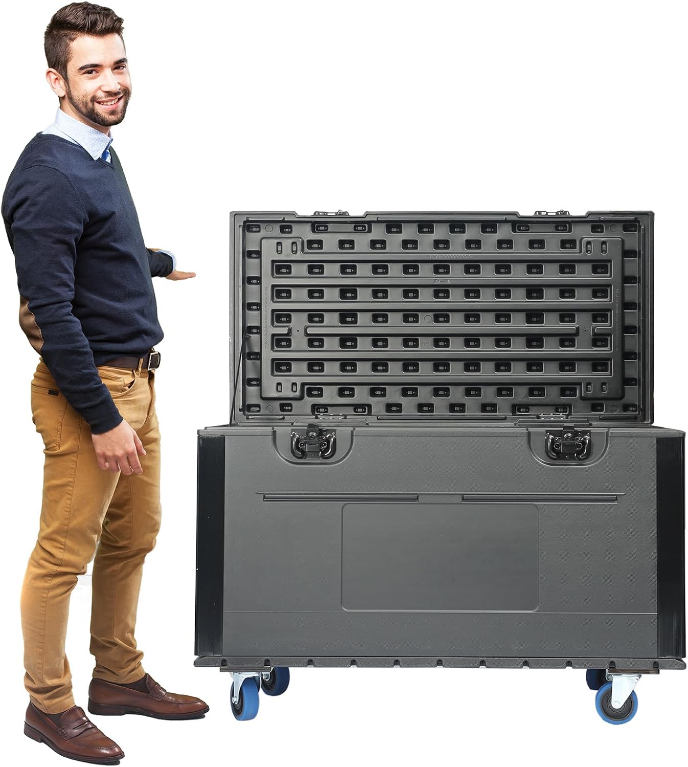 Cable Trunk Road Case with Wheels 44' x 22' x 24' Professional Stackable Heavy Duty ATA Rolling Road Case for DJ Equipment Storage Transport Touring with Casters