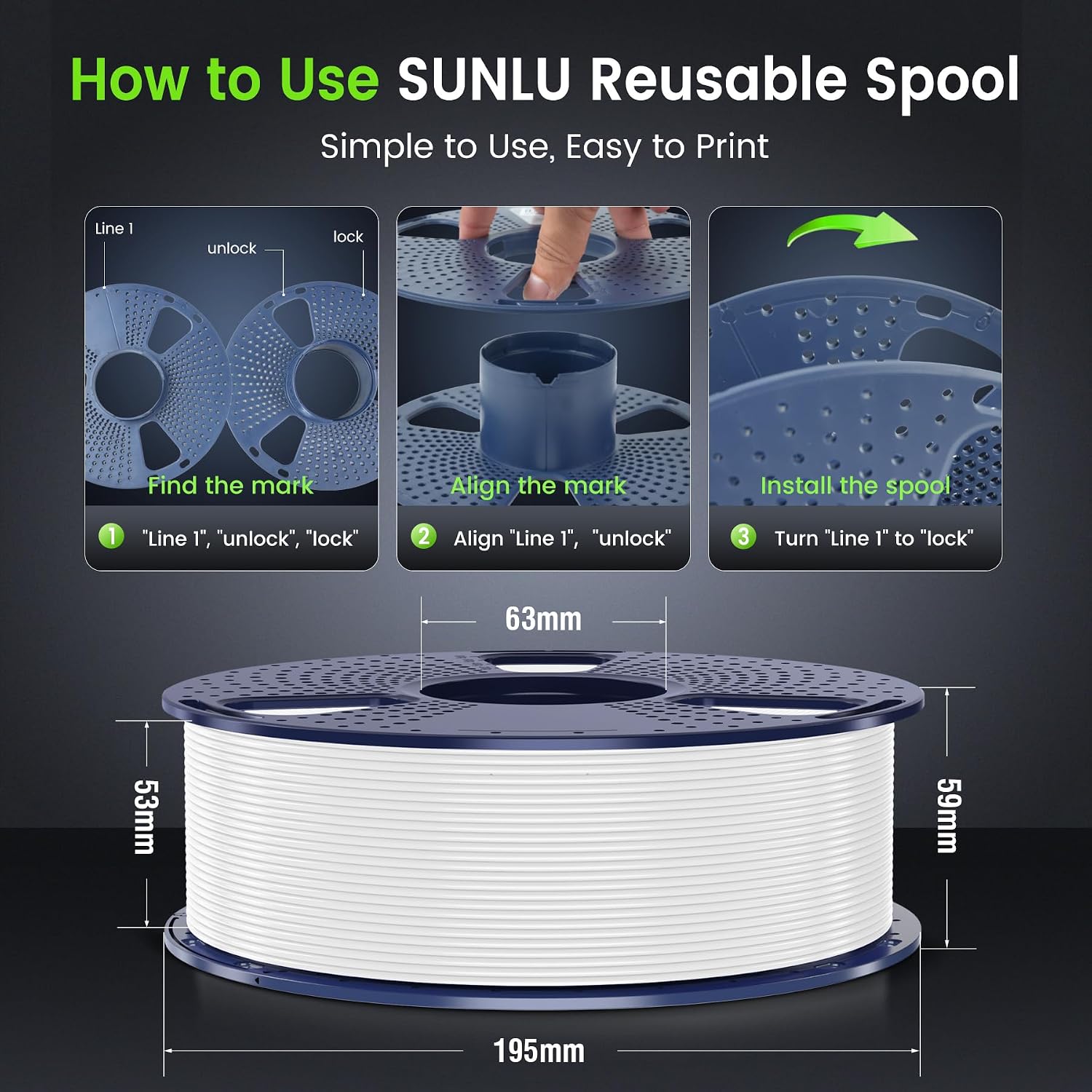 SUNLU 3D Printer Filament Bundle 10KG, PLA Plus Filament 1.75mm, Neatly Wound PLA+ Filament for Most 3D Printer, 2 Colors, 1kg Spool, Black * 5 Spools & White 5 Spools