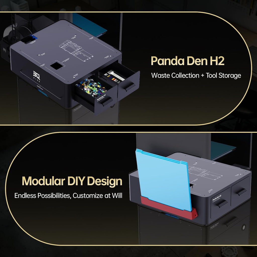 BIQU Panda Den H2 Tool Storage Drawers Compatible with Bambu-Lab H2D/H2C/H2S/P1P/P1S/P2S/X1C/X1E/X2D/A1/A1 Mini 3D Printers, Filament Waste Collection System Modular Expansion Maximize Vertical Space
