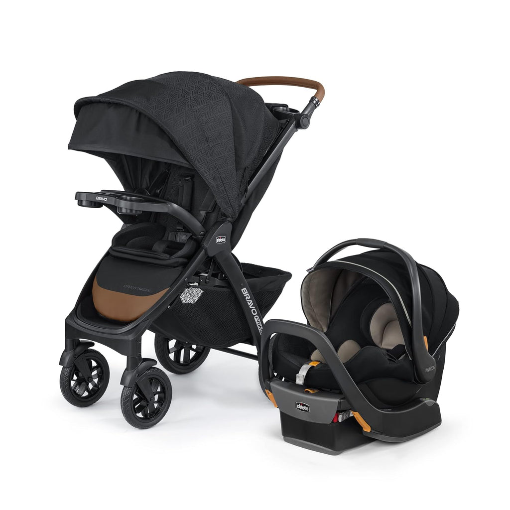Chicco Bravo Primo 3-in-1 Trio Travel System, Bravo Primo Quick-Fold Stroller with KeyFit 35 Zip Infant Car Seat and Base, Springhill/Black