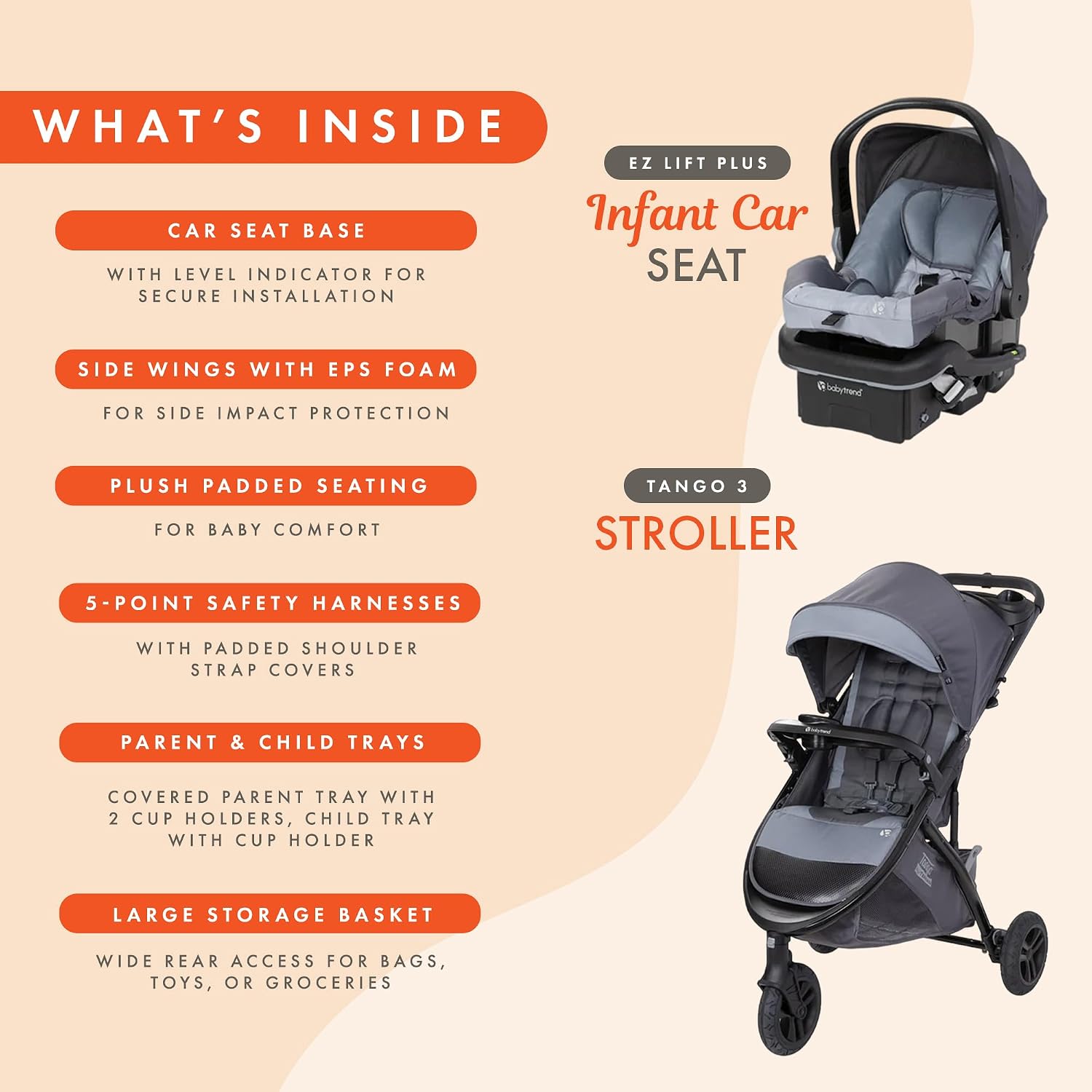 Baby Trend Tango™ 3 All-Terrain Stroller Travel System with EZ-Lift™ Plus Infant Car Seat, Ultra Grey