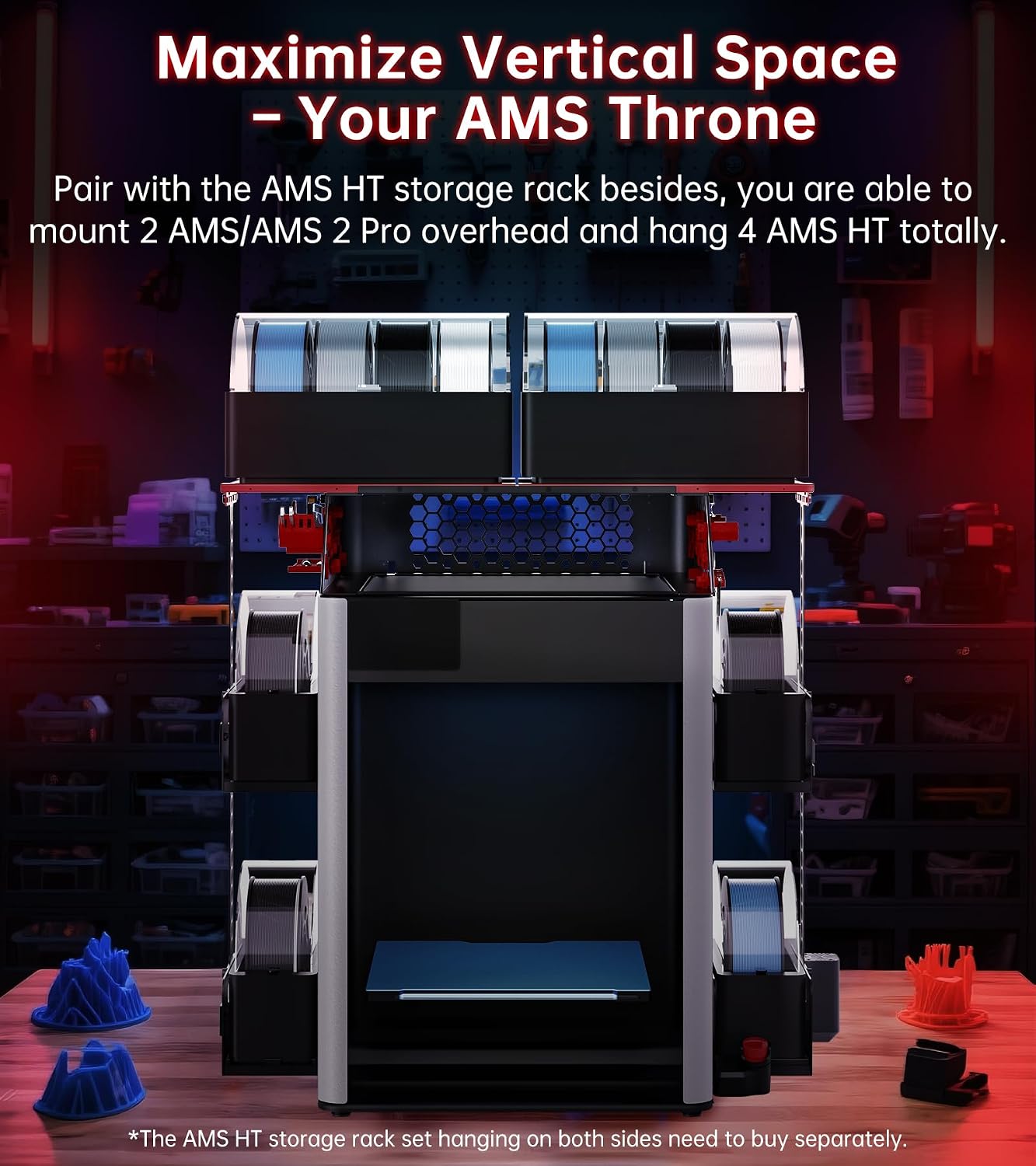 BIQU Panda Perch H2 AMS Stand Holder for Bambu-Lab H2D H2S H2C 3D Printers, AMS Stack to Hold 2 AMS/AMS 2 Pro, AMS HT Storage Stacks Compatible, Space Saving for Makers with Limited Space