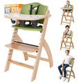 Abiie Beyond Junior Wooden High Chair for Babies and Toddlers - Convertible 3-in-1 Baby Highchair with Removable Tray - 6 Months to 250 Lb - Water Resistant - Natural Wood/Olive Cushion