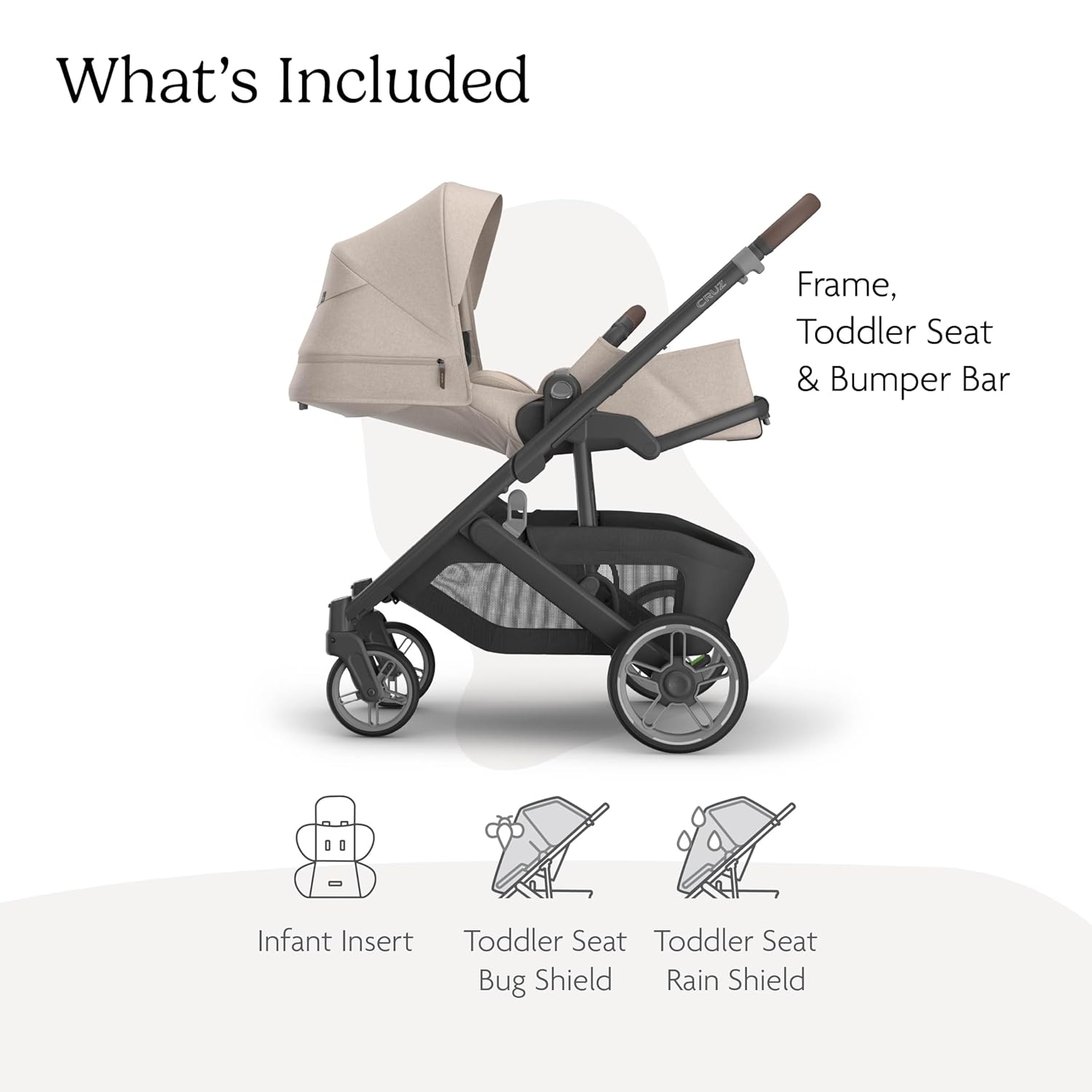 UPPAbaby Cruz V3 Stroller - from Birth + Car Seat Compatible - Full-Size, Reversible Seat - Infant Insert, Bug and Rain Shields Included - Ada - (Sandstone Mélange/Carbon Frame/Chestnut Leather)