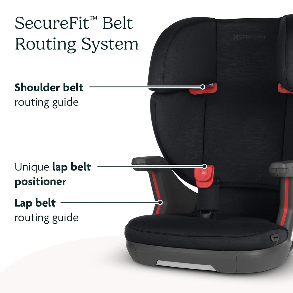 UPPAbaby Alta V2 High Back Booster Seat/Seven-Position, Active Support Headrest for Growing Children/SecureFit Integrated Belt Guide + Positioner/Cup Holder Included/Jake (Black Mélange)