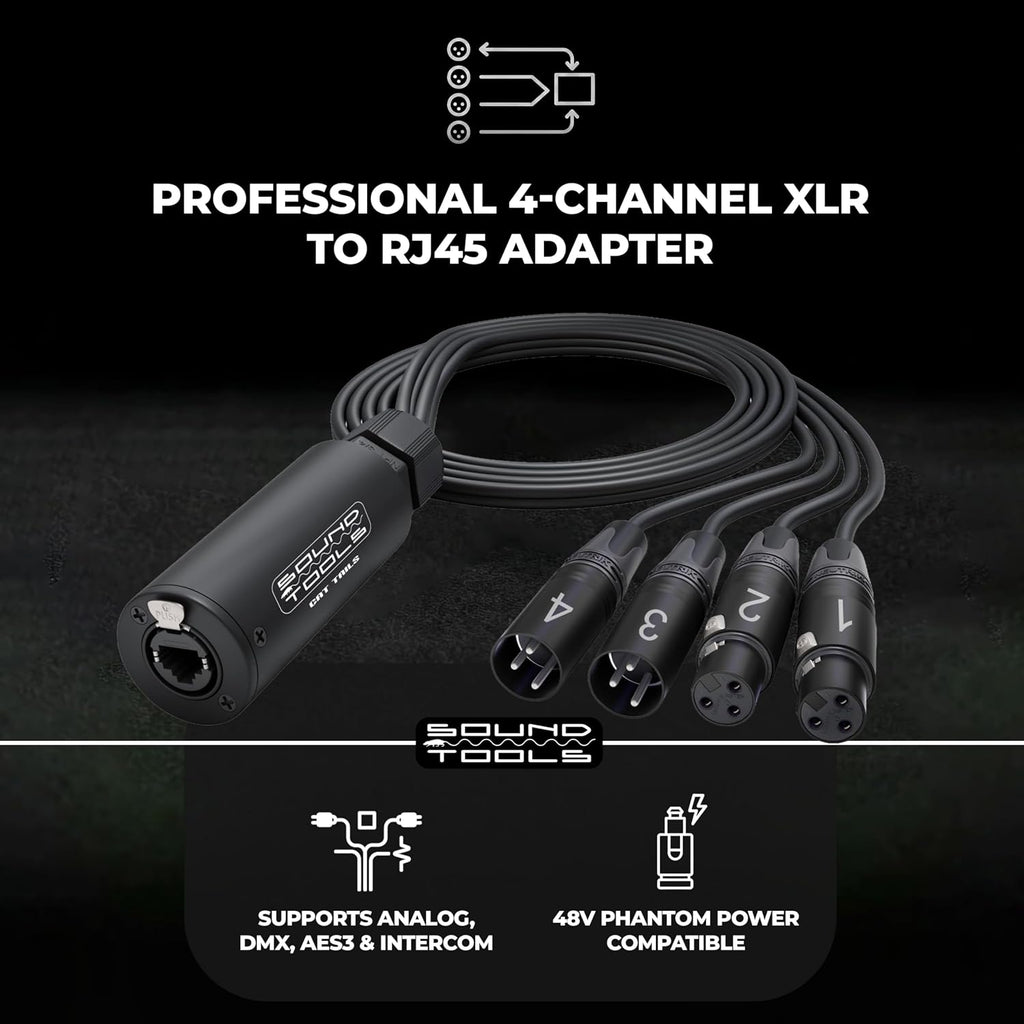 Sound Tools CAT Tails FMX – 4 Channel 2 Male + 2 Female XLR to EtherCON Breakout Tails – Send/Return for Analog Audio Over CAT5e/6/7 – Neutrik Connectors – Aluminum Housing for Stage & Live Sound