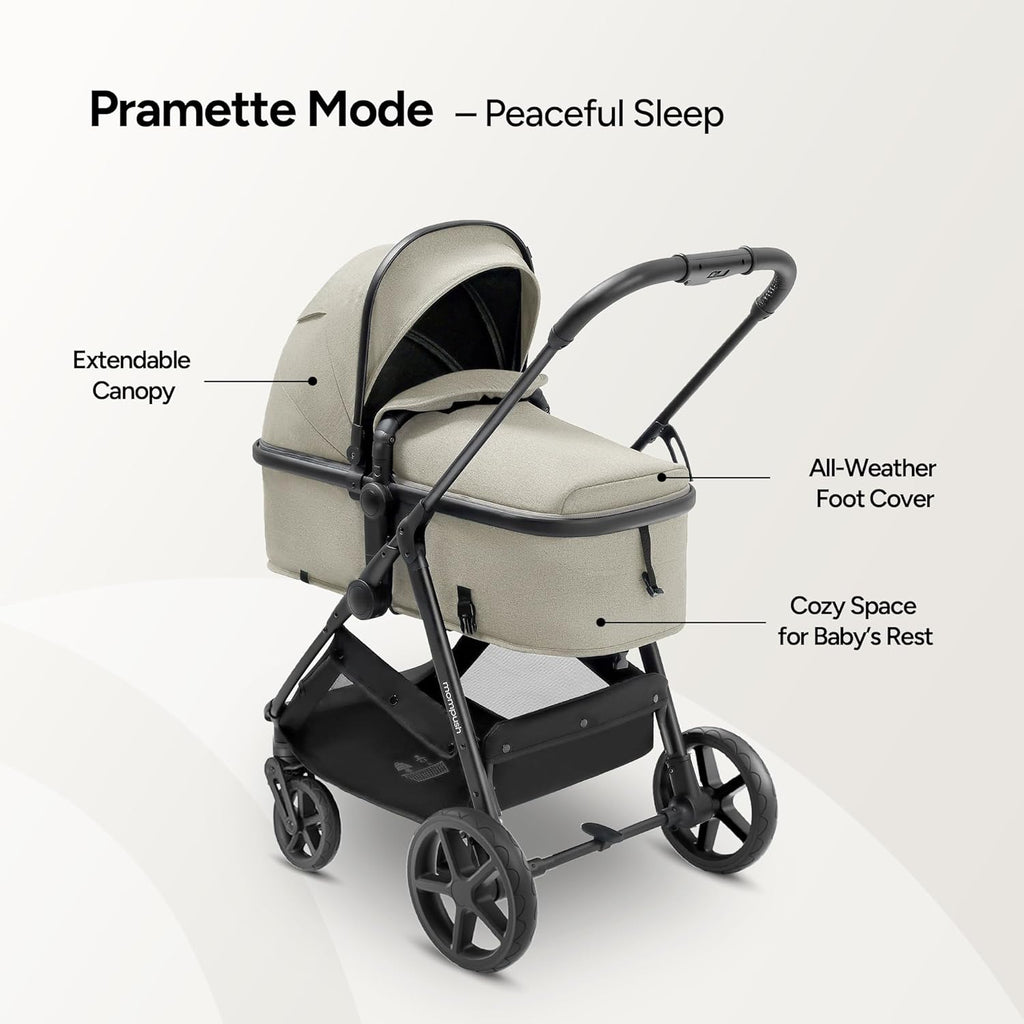 Mompush Wiz 2 in 1 Baby Stroller with Infant Pramette Mode, One Hand Fold Convertible Newborn to Toddler Stroller with Reversible Seat and Large UPF 50+ Canopy