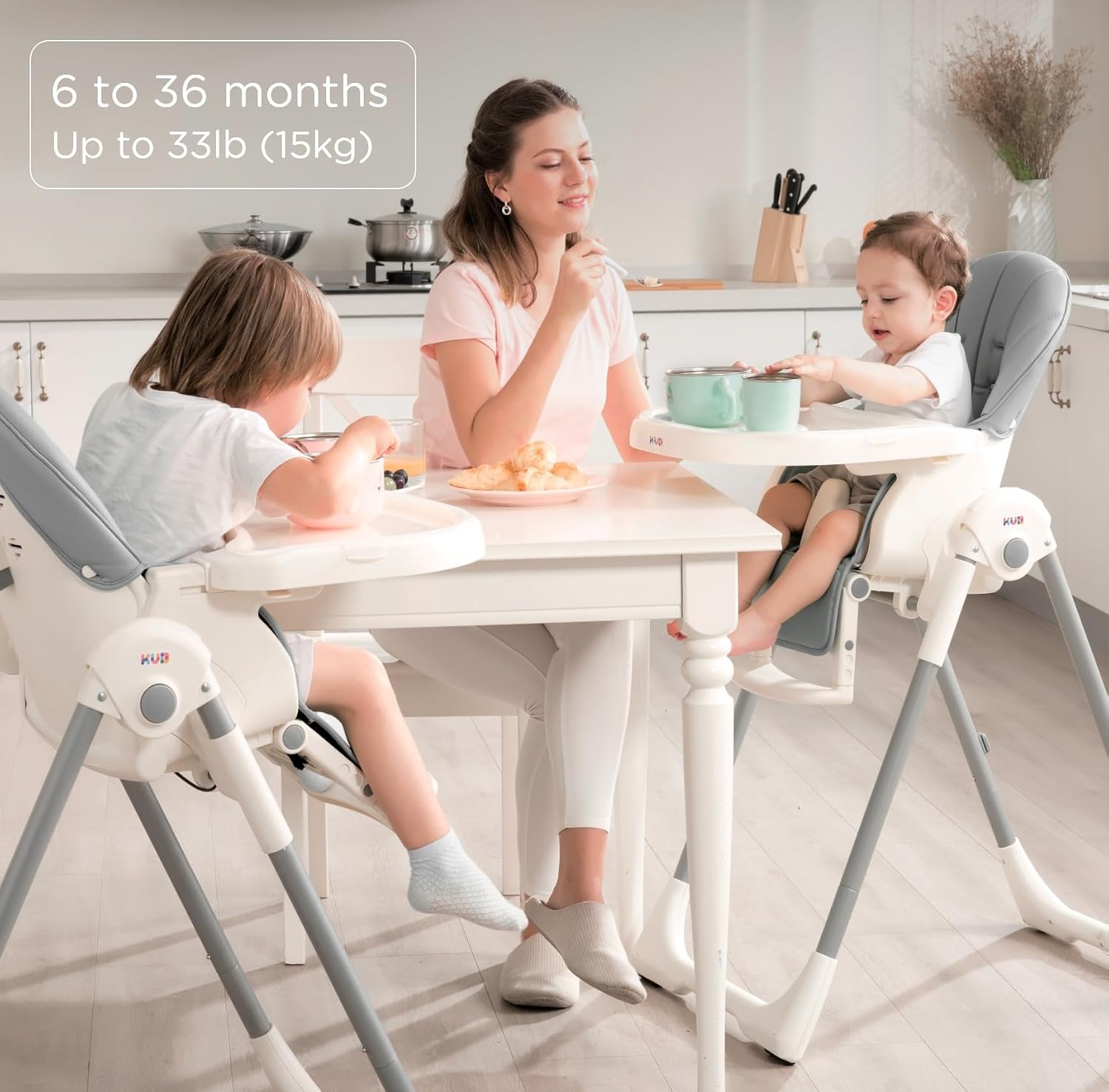 KÜB 3-in-1 Foldable Baby High Chair | Multifunctional Infant High Chairs for Babies and Toddlers | Removable Seat & Tray for Easy Clean | 7 Height & 4 Recline Adjustable | 2 Locking Wheels(Grey)
