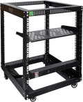 RIVECO 19' 12U Server Rack Open Frame with Wheels + PDU (8 Outlets) Power Strip Surge Protector + 1U Rack Shelf Cantilever Tray Set Black