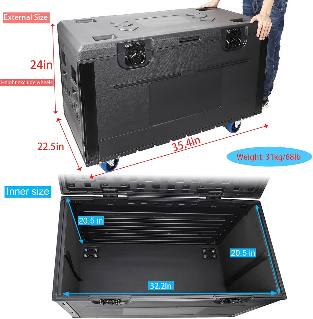 Utility Cable Trunk Road Case with Wheels, 35' x 22' x 24' Heavy Duty ATA Rolling Case, Stackable Professional Storage for Pro Audio, DJ & Stage Equipment