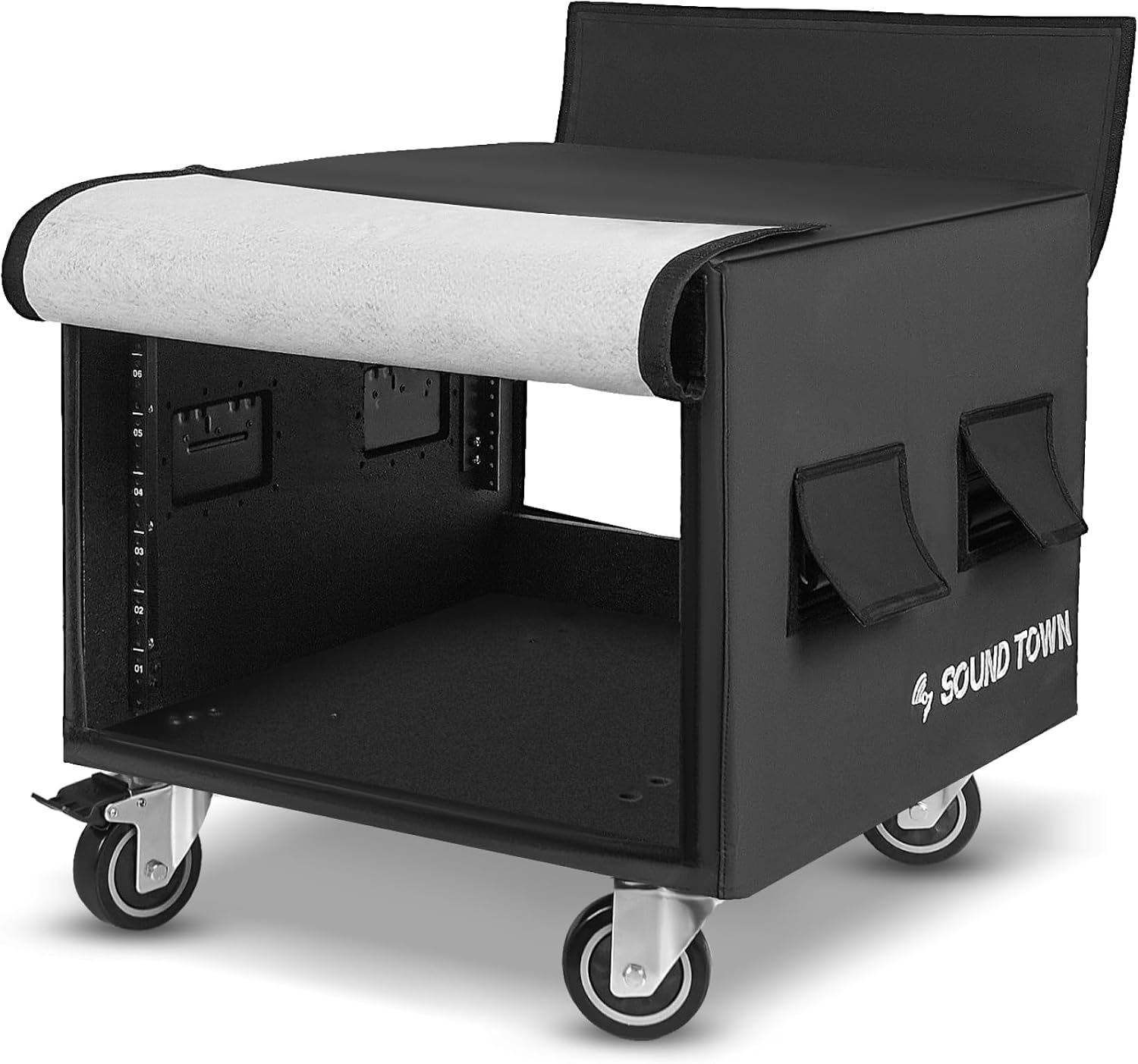 Sound Town 8U PA/DJ Rack/Road Case with 8-Space, Industry-Grade 0.7' (18mm) Plywood with Polyurea Coating, Rain Cover, Casters, 21.7' Rackable Depth - Pro Tour Grade (STRCP-8UW)