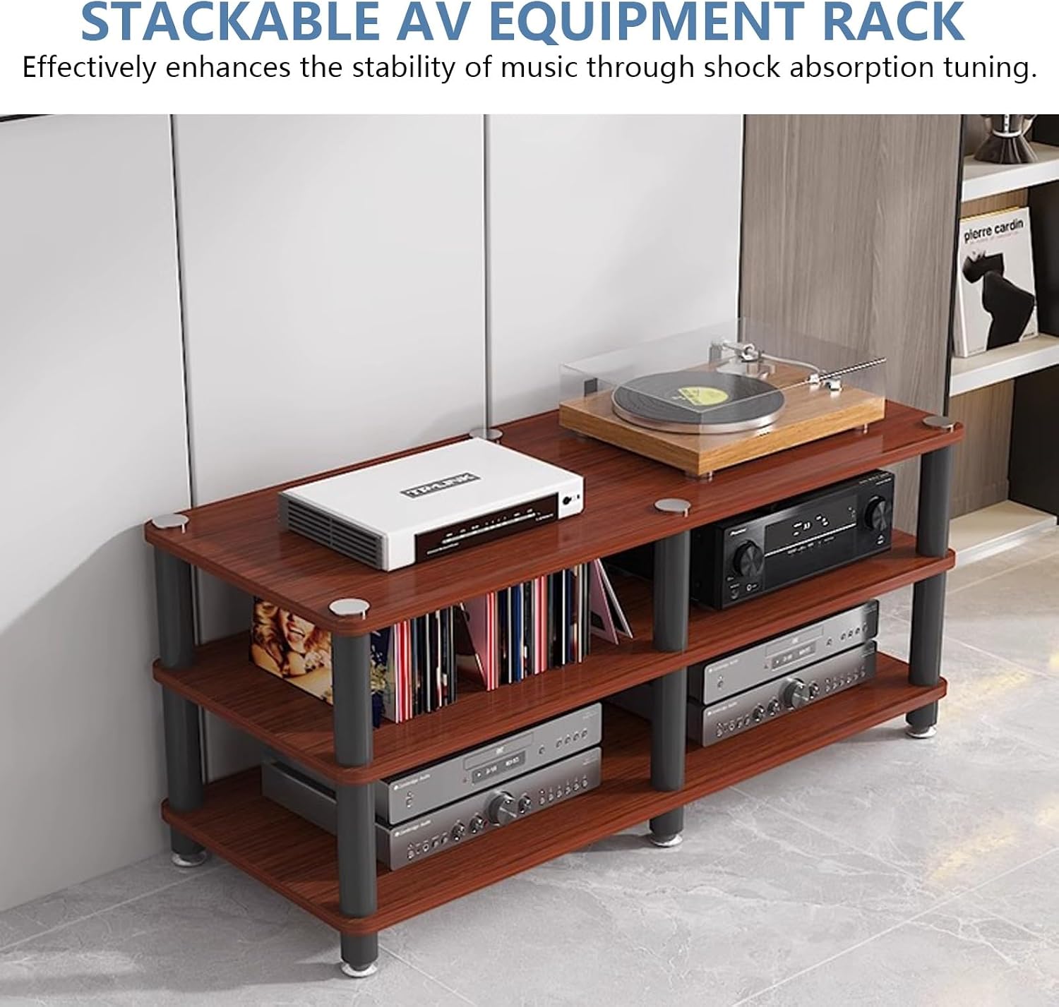 AV Media Stand, Stereo Rack with Thickened Board, Multi-Tier Open Storage Stereo Cabinet, Audio-Video Rack with Metal Tube, Record Player Stand for Theater(White,2 Tier 120x40x34cm)