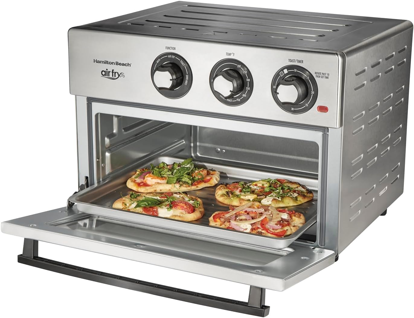 Hamilton Beach Toaster Oven Air Fryer Combo, Includes Bake, Broil, and Toast, Fits 12' Pizza, 1800 Watts, 6 Cooking Modes, Stainless Steel