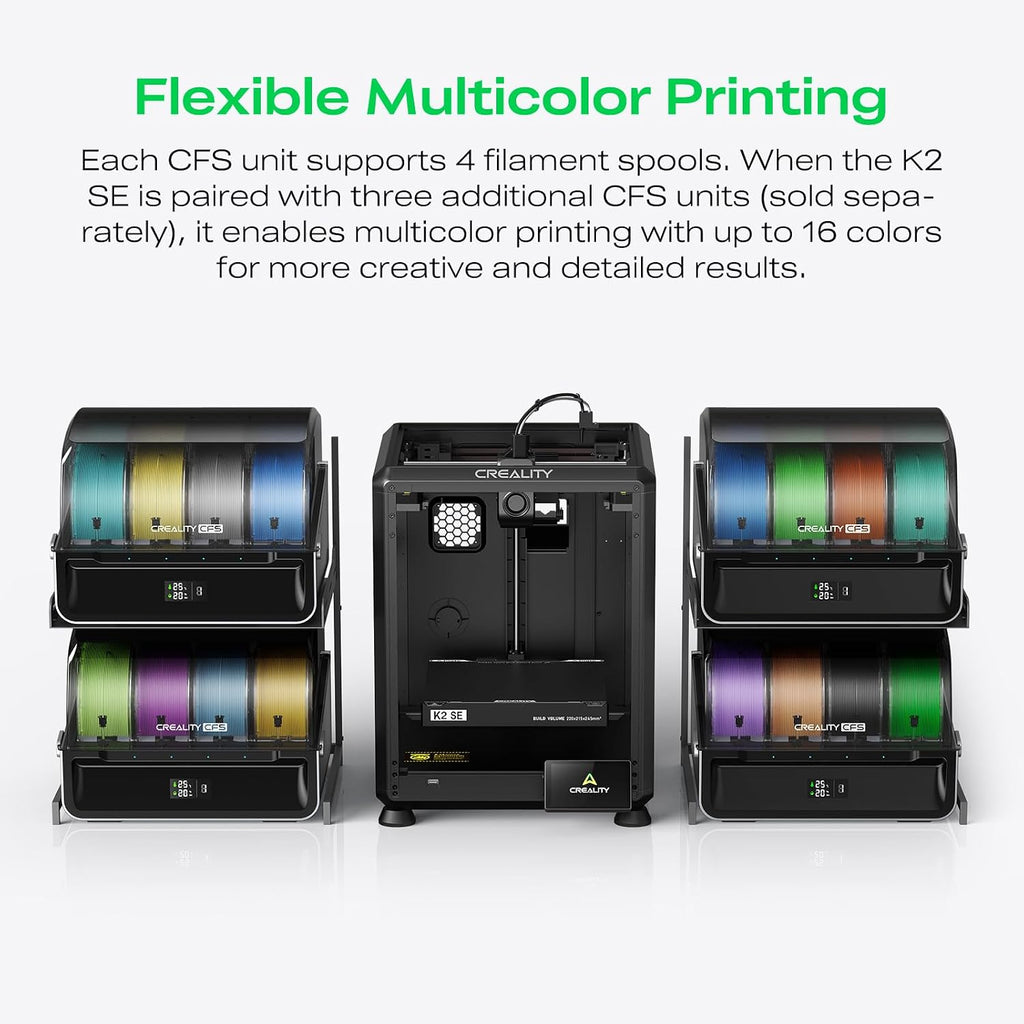 Creality K2 SE Combo 3D Printer, Support Multicolor Printing with CFS, 500mm/s High-Speed, Smart Auto Leveling, Solid Metal Build Frame, Fully Assembled, Next-Gen Extruder, 220×215×245 mm Build Volume