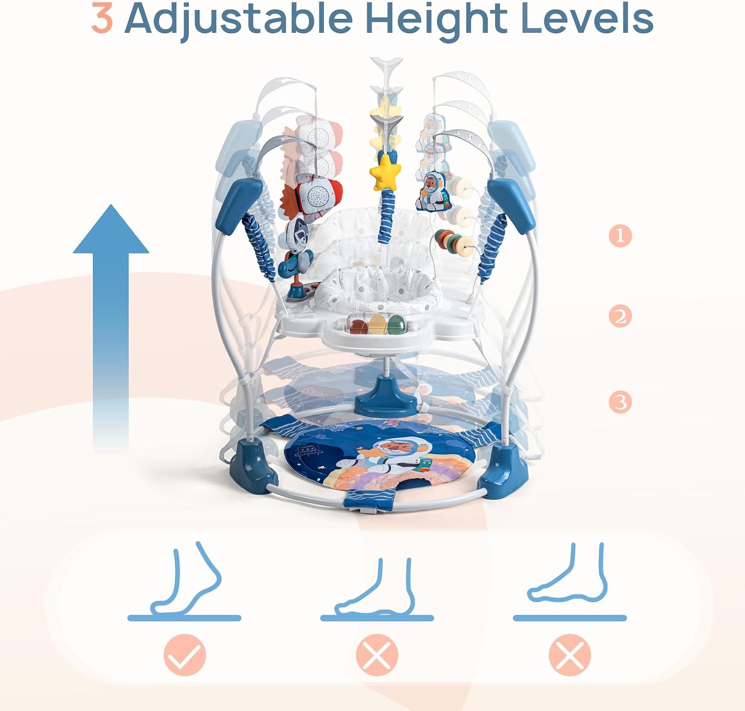 Baby Activity Center, Baby Jumper Activity Center with Music, Interactive Toys, 360° Rotating Seat, 3 Adjustable Heights, Infant Activity Jumper for 6+ Months (Space Tiger)