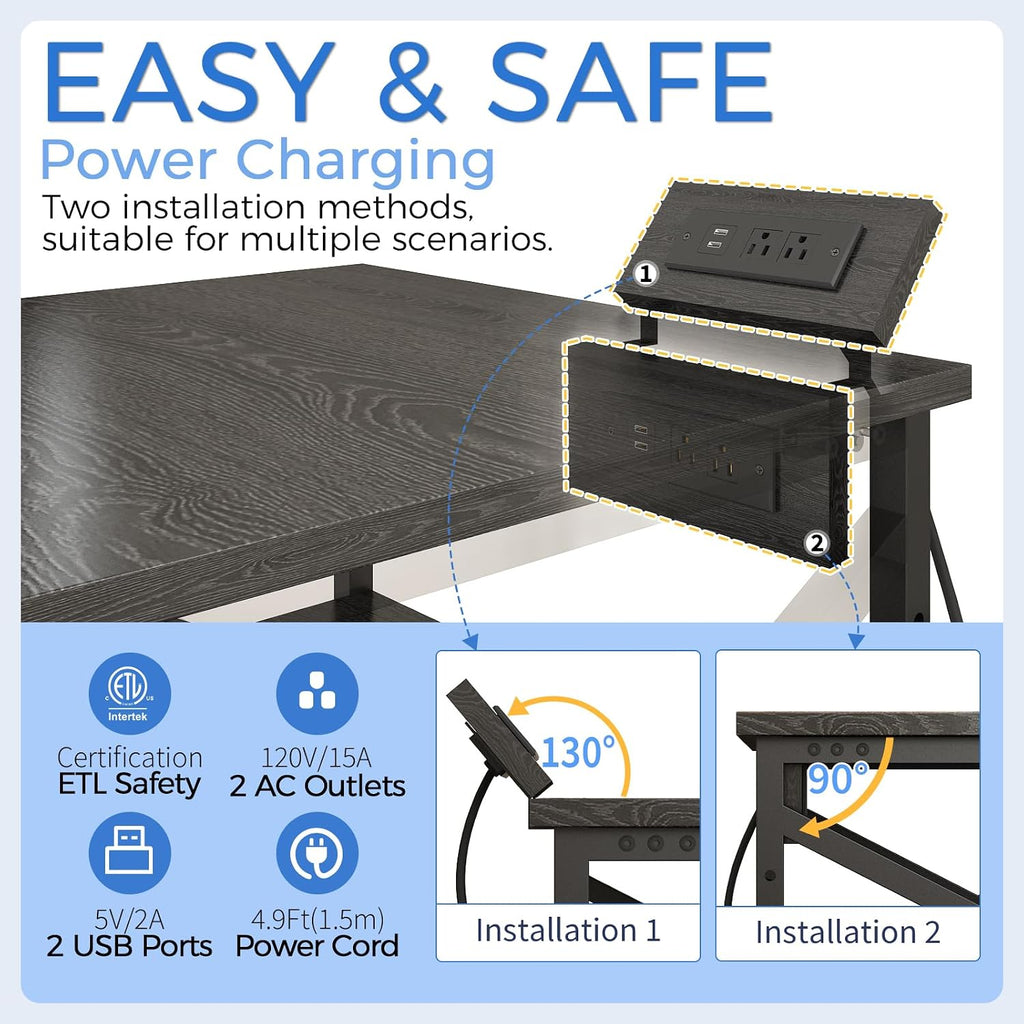 METYERRY Large Printer Stand with Power Outlet, with Height Adjustable Storage Shelf, 3 Tier Rolling Printer Cart with Industrial Wheels, 23.6 x 23.6 Inches Printer Table for Home Office,Black