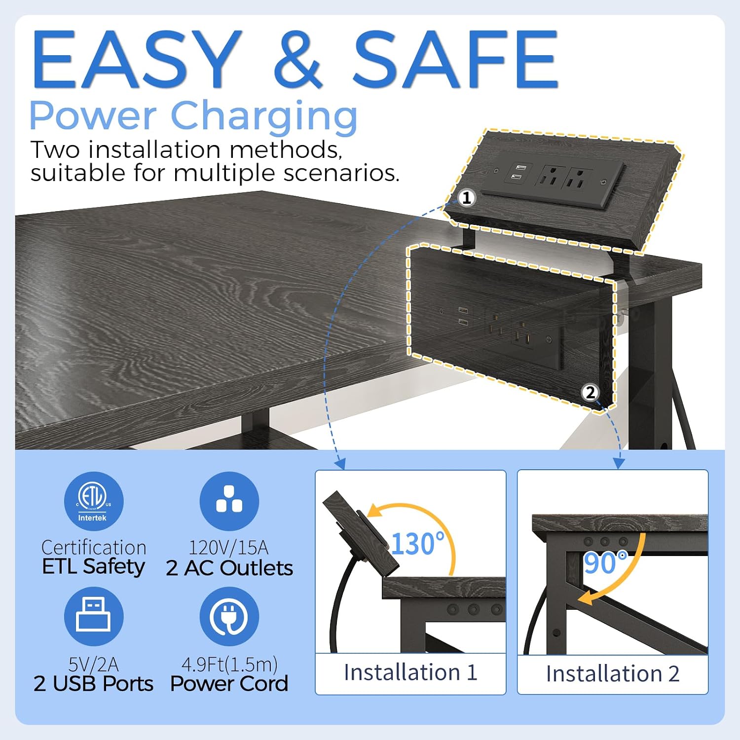 METYERRY Large Printer Stand with Power Outlet, with Height Adjustable Storage Shelf, 3 Tier Rolling Printer Cart with Industrial Wheels, 23.6 x 23.6 Inches Printer Table for Home Office,Black