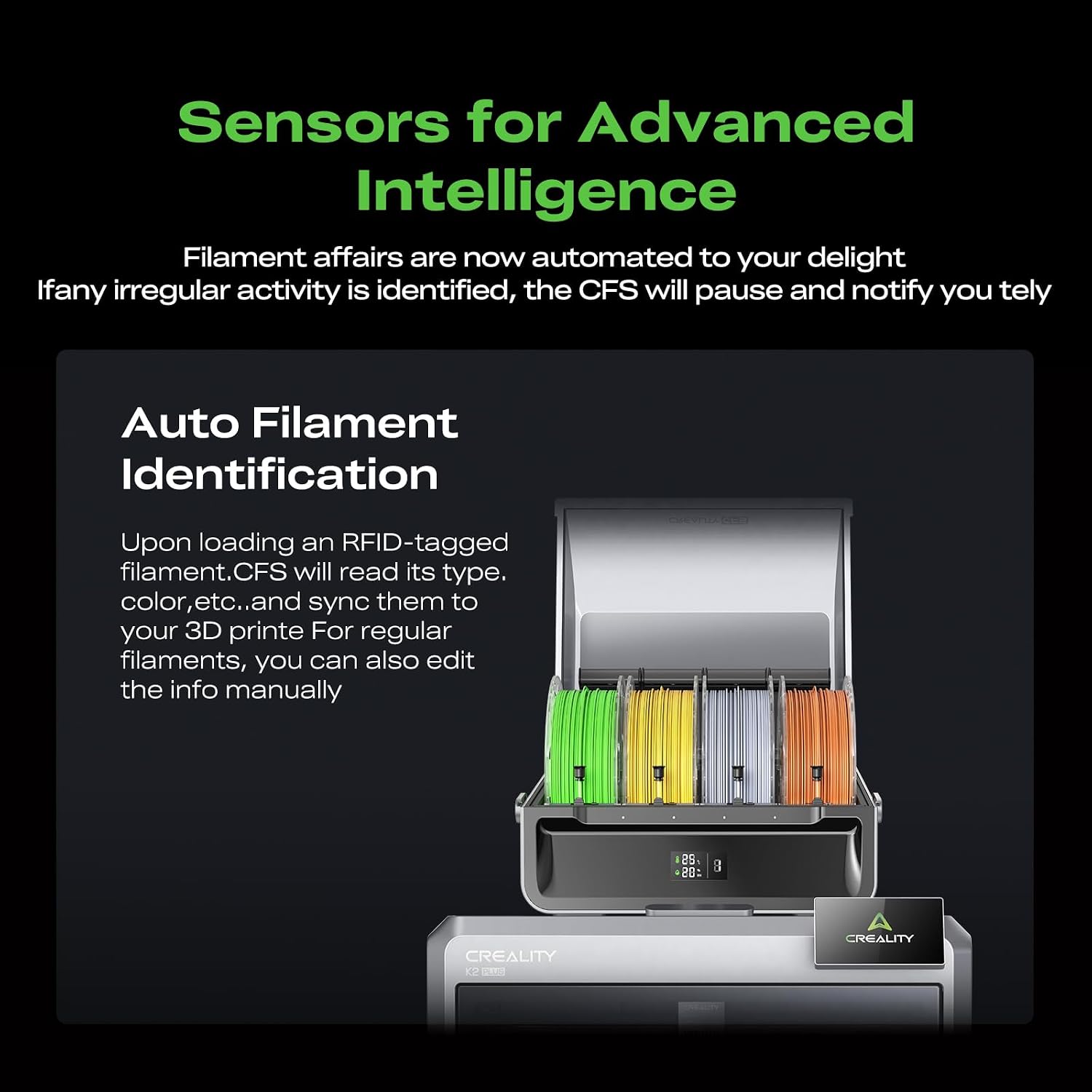 Creality CFS Multi Color Auto Filament System Anti-Moisture Filament Storage Auto-Switch & Run-Out Alerts 4-Channel Parallel Printing 16 Colors 3D Printing for K2 Plus, Hi 3D Printer