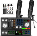Podcast Equipment Bundle for 2, Audio Interface, Voice Changer with 3.5mm Condenser Microphone, Dual BT Wireless, 48V Phantom Power Supply for PC/Smartphone/Laptop,Streaming Recording,TikTok