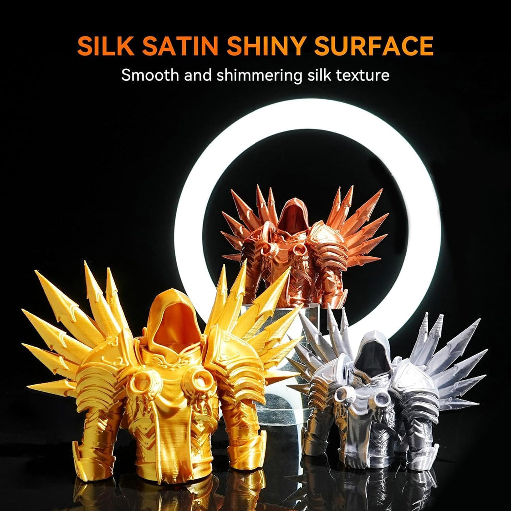 TECBEARS Silk Filament Bundle, 10KG Shiny Silk PLA Filament with Smooth Silky Surface, Pack of 10, Light Gold+Sliver+Black+White+Red Copper+Pink+Red+Blue+Green+Orange