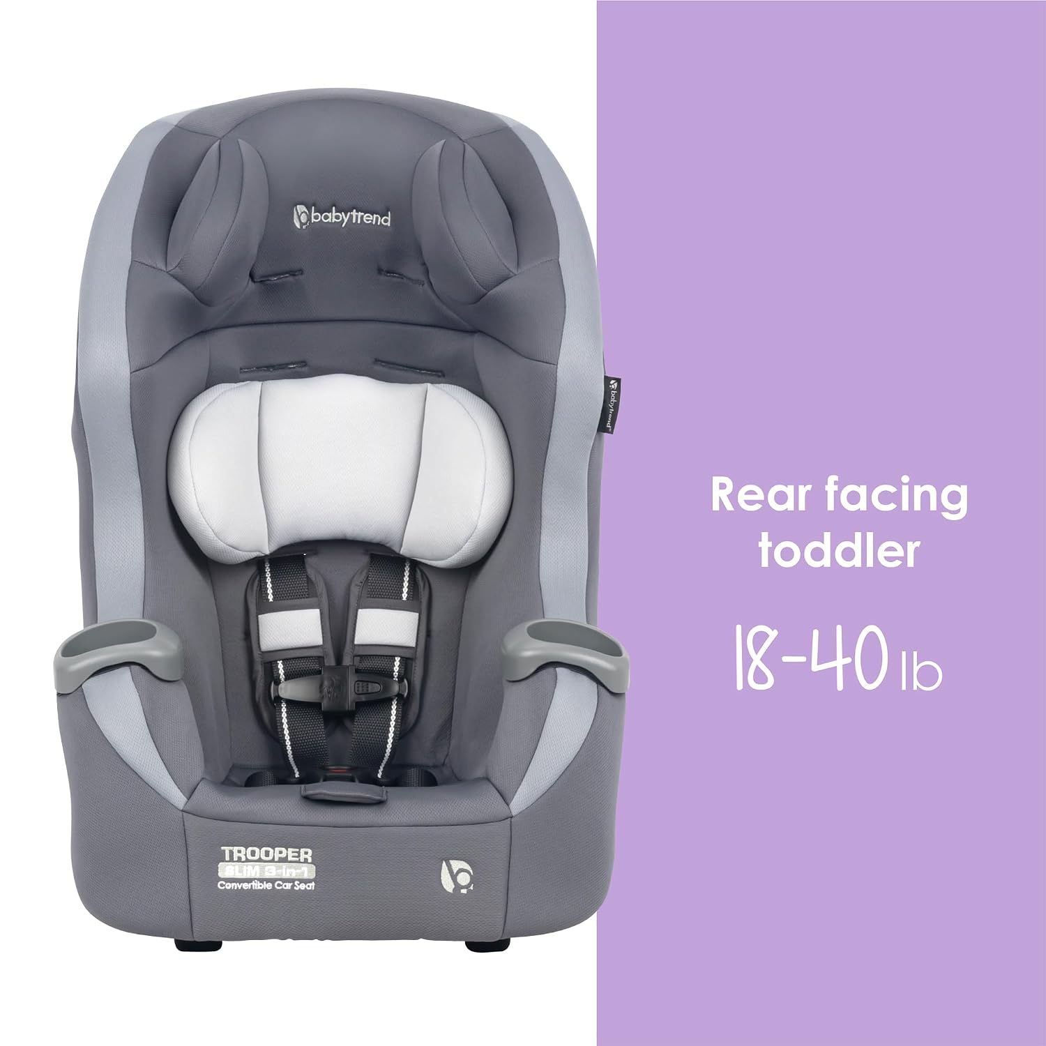 Baby Trend Trooper™ Slim 3-in-1 Convertible Car Seat, Dash Grey – Slim Fit, 3-in-1 Growth Modes, Lightweight Design, Adjustable Comfort Padding
