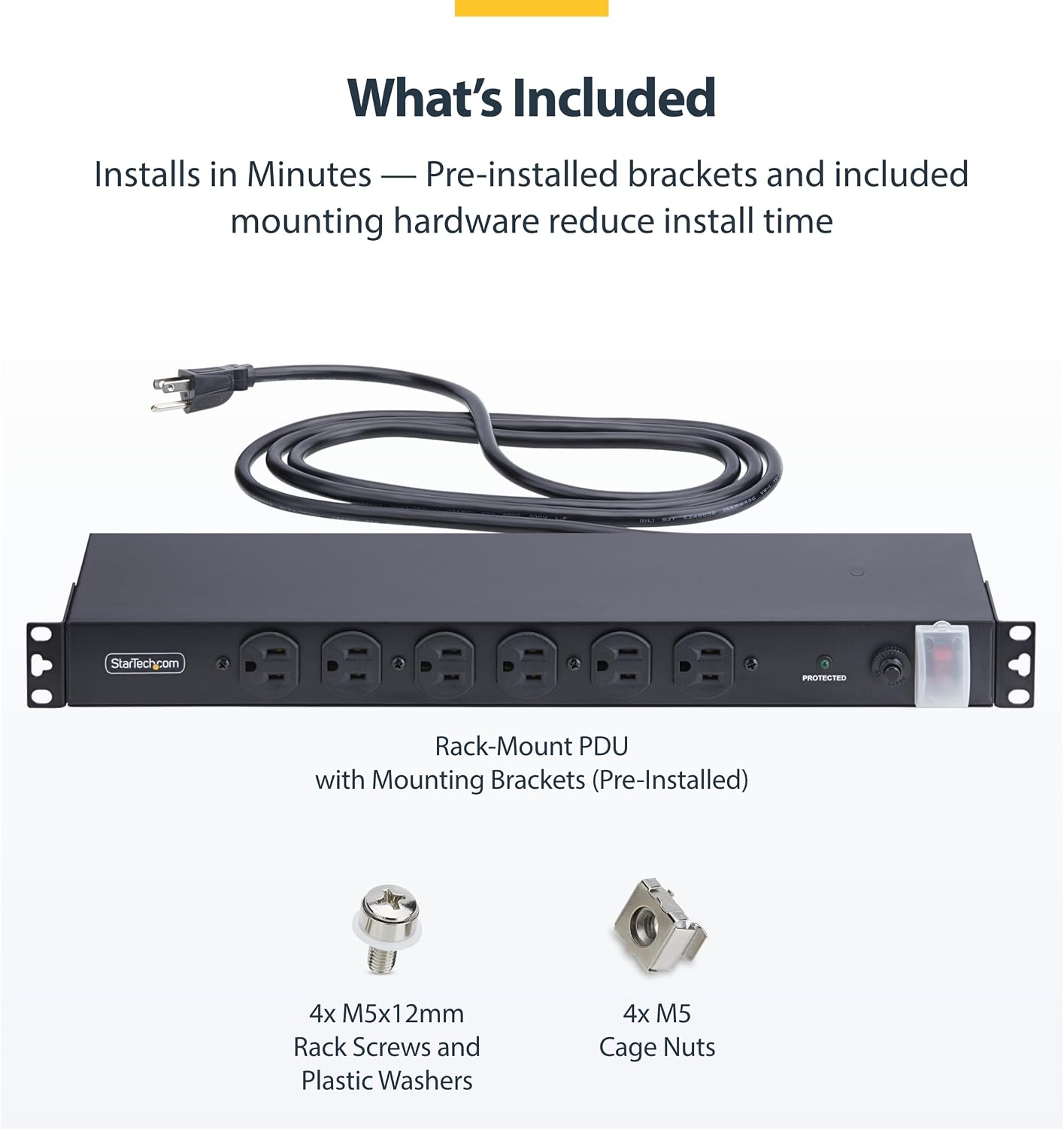 StarTech.com 14-Outlet Rackmount PDU, 1U Server Rack Accessories Surge Protector Power Strip, 6X Front and 8X Rear Ports, Rack Mount Power Distribution Unit Outlet Strip with 8ft Power Cord