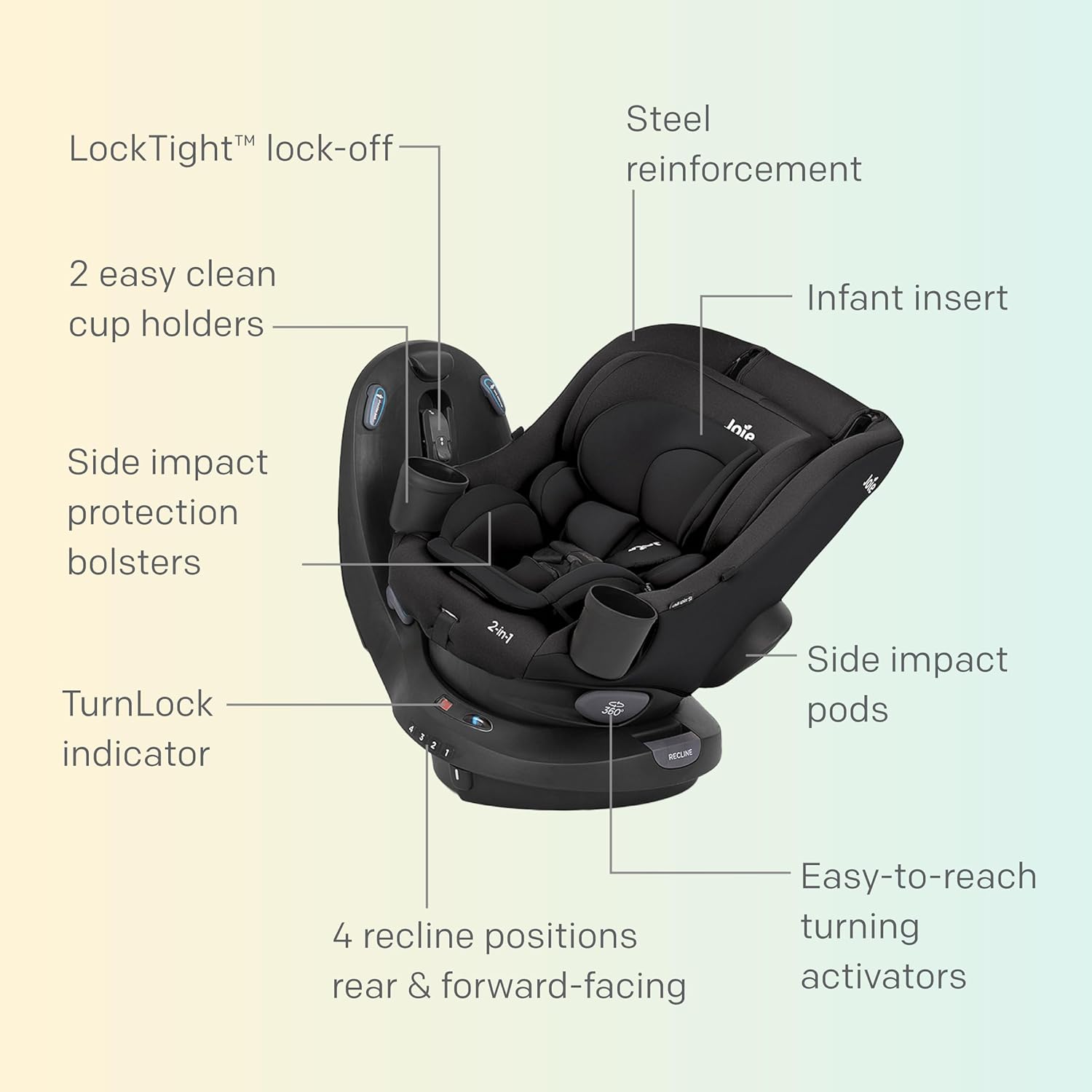 Chili Spin SI Rotating 2-in-1 Convertible Car Seat, Rear and Forward-Facing, No-Rethread Harness, Tested for Safety Standards (Shale)