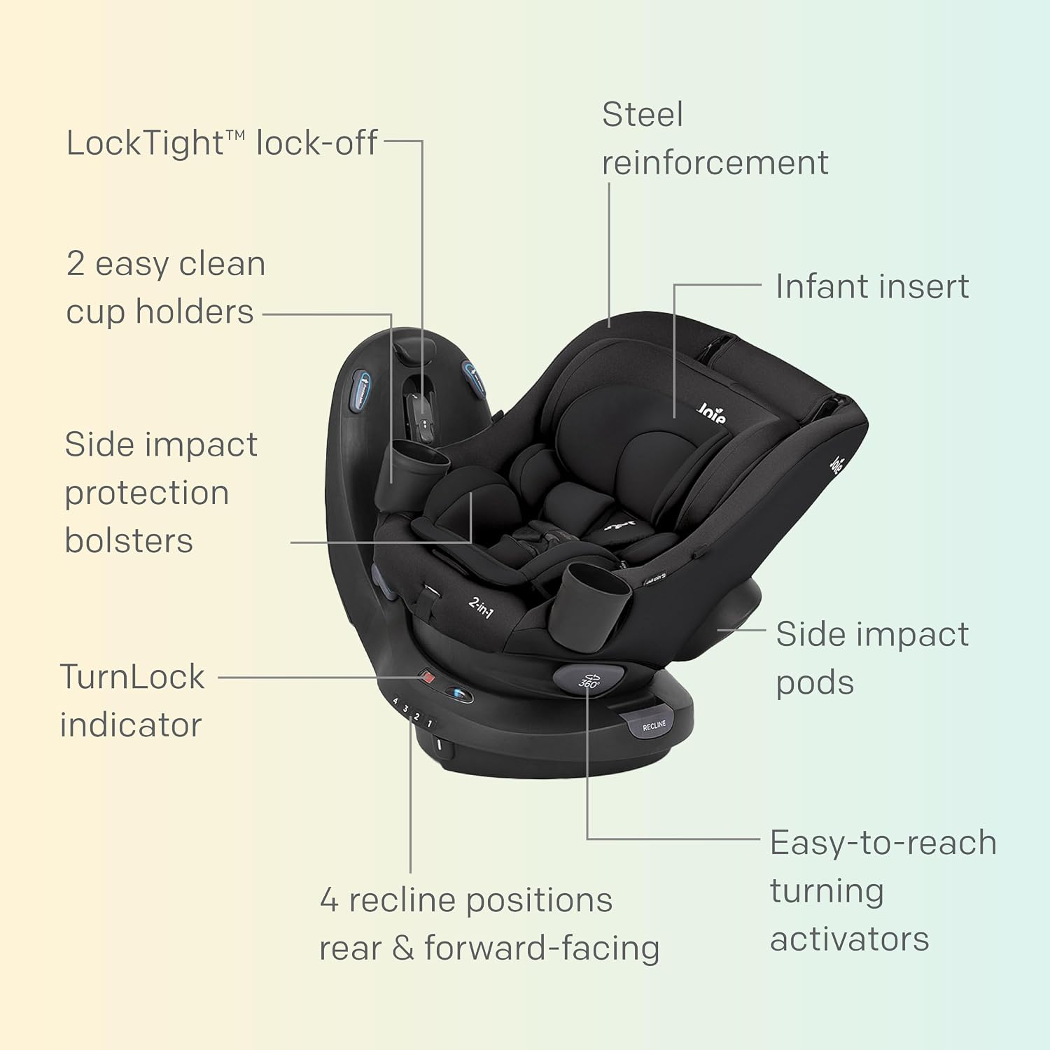 Chili Spin SI Rotating 2-in-1 Convertible Car Seat, Rear and Forward-Facing, No-Rethread Harness, Tested for Safety Standards (Dove)