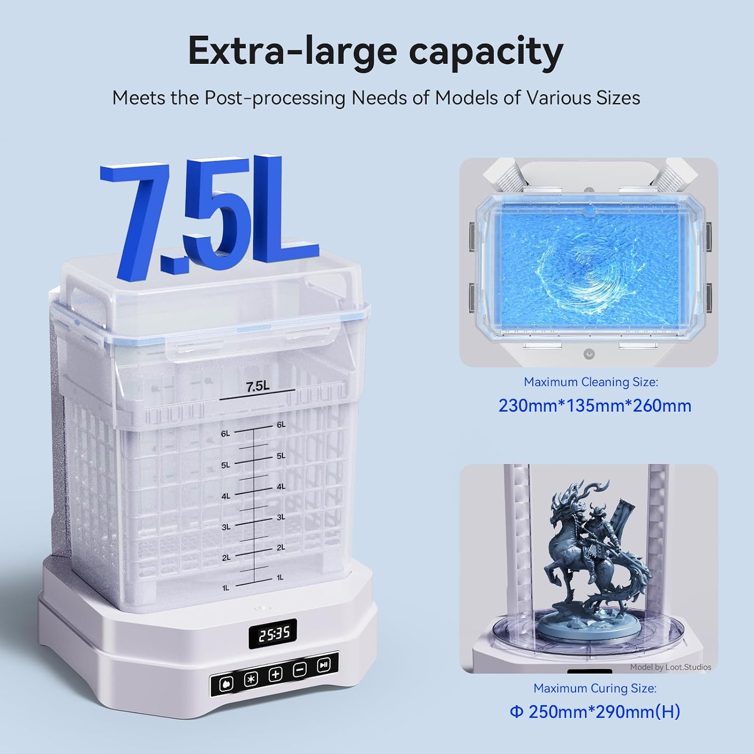 ELEGOO Upgraded Wash and Cure Station-Mercury Plus 3.0, 2 in 1 Clean and Cure Station, 7.5L Large Capacity Cleaning, 360ｰ All-Around Curing, Compatible with All Resin 3D Printing Models